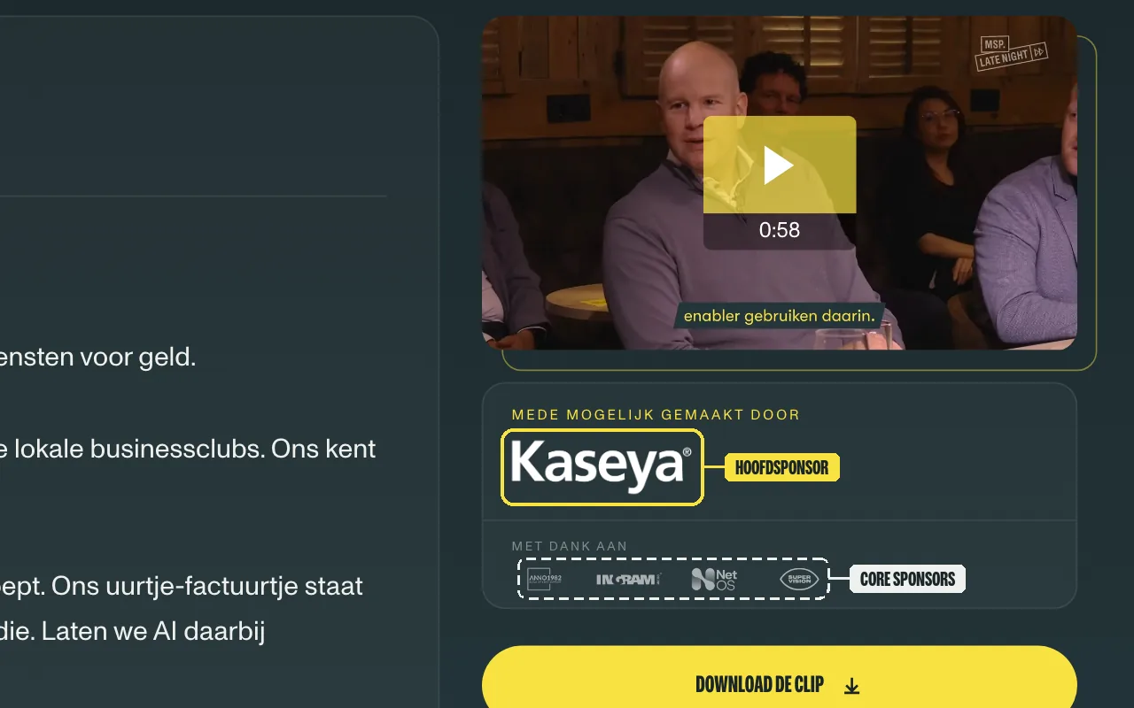 De mediakit van elke gast: hoofdsponsor en core sponsors